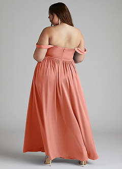 Azazie Morana Bridesmaid Dresses Coral A-Line Off the Shoulder Stretch Satin Convertible Dress image14
