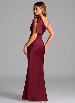 Azazie Yuanna Bridesmaid Dresses Burgundy Mermaid One Shoulder Stretch Satin Dress image6