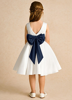 Azazie Sosie Flower Girl Dresses Ivory Dark Navy A-Line Pleated Matte Satin Dress image1