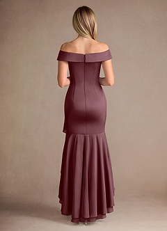Azazie Billings Moeder van de bruid jurken Zeemeermin Jurk van Stretch Satijn Off the Shoulder Sangria image4
