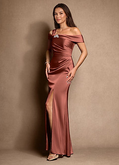 Azazie Altonia Mother of the Bride Dresses Auburn Mermaid Off the Shoulder Stretch Satin Dress image2