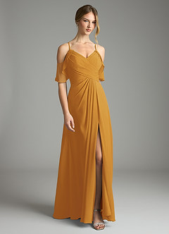 Azazie Dakota Bridesmaid Dresses Butterscotch A-Line V-Neck Pleated Chiffon Dress image3