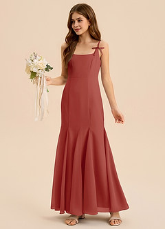 Azazie Evey Junior Vestido de Terracota de Gasa de Corte Sirena con Plisado image4