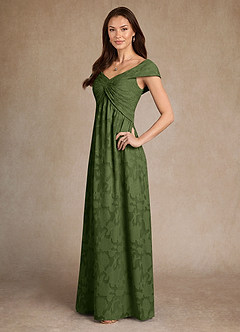 Azazie Myrtle 신부의 어머니 드레스 A라인 주름진 플로럴 번아웃 플로어 길이 드레스 image2