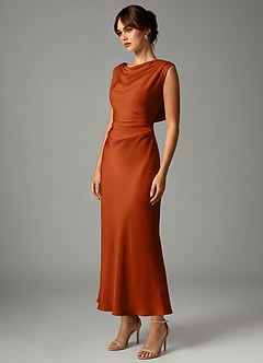 Azazie Kieryn 신부 들러리 드레스 인어 주름진 스트레치 새틴 발목 길이 드레스 image3