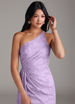Azazie Mika Bridesmaid Dresses Lilac Sheath One Shoulder Floral Burnout Dress image5