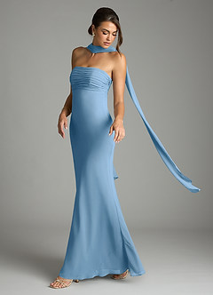 Azazie Saylor Vestidos de damas de honor Vestido de Azul Acero de Gasa de Corte Sirena con Sin tirantes image8