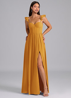 Azazie Denisse Jurken voor bruidsmeisjes Jurk van Chiffon met A-Lijn Ruches Boterbabbelaar image1