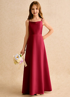 Azazie Joella Girls Formal Flower Girl Dresses Scarlet A-Line Pleated Matte Satin Dress image6