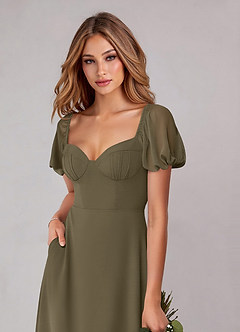 Azazie Fatima Bridesmaid Dresses Willow Green A-Line with Pockets Chiffon Dress image6