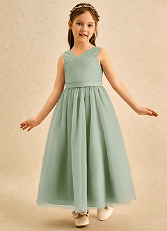 Azazie Lilium vestidos de niña de las flores Vestido de Salvia Polvorienta de Tul de Corte en A con Plisado image1