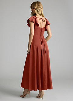 Azazie Bondi Brautjungfernkleider A-Linie Gestreift Stretch-Satin Kleid Terrakotta image2