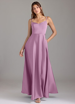 Azazie Marley Robes de demoiselle d'honneur Robe Trapèze Convertible en Satin extensible Épaule décolletée Glycine image1