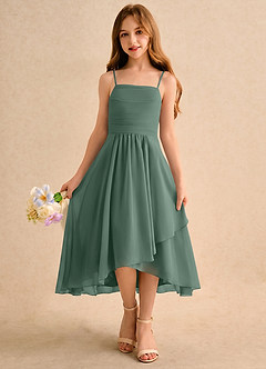 Azazie Twilight Dance Girls Formal Flower Girl Dresses Eucalyptus A-Line Pleated Chiffon Dress image3