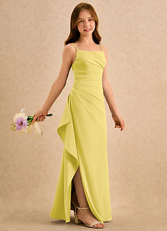Azazie Cannoli Girls Formal Abiti da Ragazza di Fiori Abito A-Line in Chiffon Plissettato Canarino image1