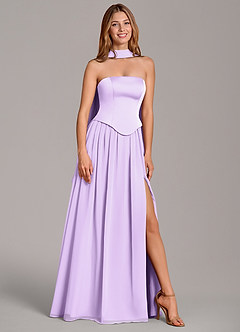 Azazie Cadence Bridesmaid Dresses Lilac A-Line Corset Stretch Satin Convertible Dress image1