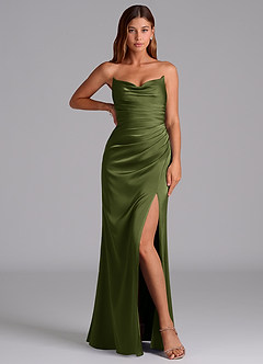 Azazie Claudelle Suknie dla druhen Syrena Bez ramiączek Satyna elastyczna Do ziemi Sukienka image5