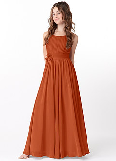 Azazie Astrid Junior Burnt Orange A-Line Floral Chiffon Dress image1