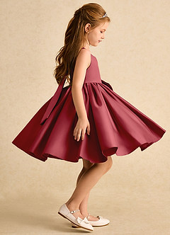 Azazie Jessie Flower Girl Dresses Pomegranate A-Line Bow Matte Satin Dress image3