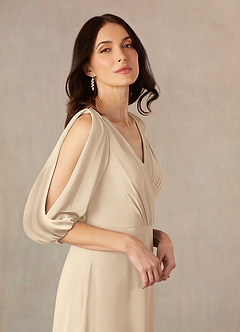 Azazie Bronwyn Kleider für die Brautmutter A-Linie V-Hals Gerüscht Chiffon Kleid Champagner image3