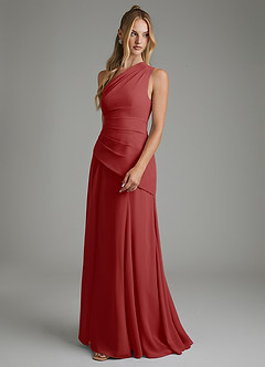 Azazie Holly Bridesmaid Dresses Rust A-Line Corset Chiffon Dress image5
