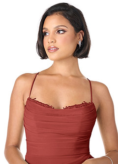 Azazie Ashana Robes de demoiselle d'honneur Robe Fourreau en Maille Dentelle en forme de cœur Terracotta image2
