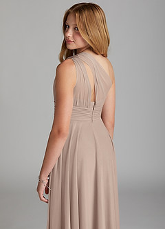 Azazie Charlize Junior Taupe A-Line Mesh Dress image5