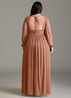 Azazie Norah Bridesmaid Dresses Bronzer A-Line V-Neck Long Sleeve Chiffon Dress image7