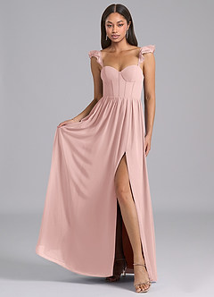 Azazie Denisse Suknie dla druhen Linia A Marszczony Szyfon Do ziemi Sukienka image4