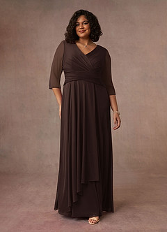 Azazie Annetta vestidos de madre de la novia Vestido de Ganache de Malla de Corte en A con Cuello en V Manga Larga image8