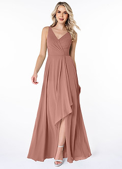 Azazie Calvi At-home Try On Dresses Champagne Rose A-Line Ruched Chiffon Dress image1