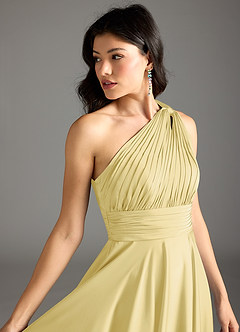 Azazie Charlize Brautjungfernkleider A-Linie One-Shoulder Stretch-Satin Kleid Zitronensorbet image7