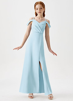 Azazie Ocean Junior Jurk van Stretch Satijn met A-Lijn Off the Shoulder Hemelsblauw image1
