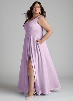 Azazie Karina Jurken voor bruidsmeisjes Jurk van Chiffon met A-Lijn Geplooid Frosted Lila image12