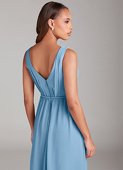 Azazie Tanicia Robes de demoiselle d'honneur Robe Trapèze en Mousseline de soie Plissée Acier Bleuté image6
