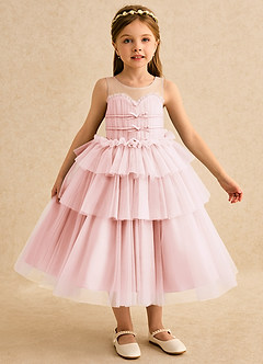 Azazie Delmina Flower Girl Klänningar Klä Balklänning i Tyll Rynkad image1