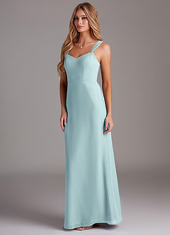 Azazie Denice Bridesmaid Dresses Sea Glass Sheath Pleated Chiffon Dress image4