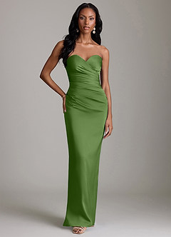 Azazie Sonora Vestidos de damas de honor Vestido de Albahaca de Satén Elástico de Corte Recto con Sin tirantes image6