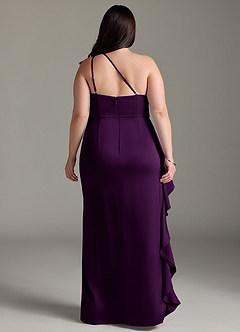 Azazie Latrice Bridesmaid Dresses Grape Sheath One Shoulder Cascading Ruffles Stretch Satin Dress image7
