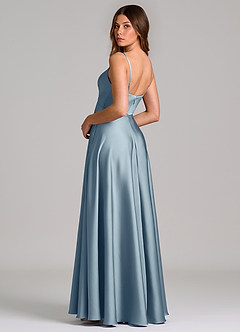 Azazie Amani Brudtärnklänningar Klä av A-Linje i Stretch Satin Plisserad Dammblå image2