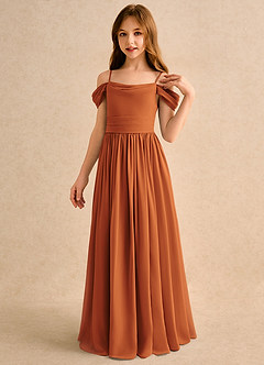 Azazie Shia Girls Formal Blumenmädchenkleider A-Linie Schulterfrei Chiffon Kleid Kanel image3