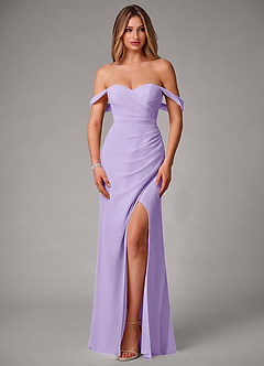 Azazie Haisley Bridesmaid Dresses Lilac Sheath Off the Shoulder Chiffon Convertible Dress image4
