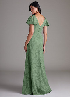 Azazie Soren Bridesmaid Dresses Eucalyptus A-Line Pleated Floral Burnout Dress image3