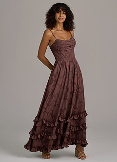 Azazie Lettie Robes de demoiselle d'honneur Robe Trapèze en Blumen-Burnout Corset Expresso image4