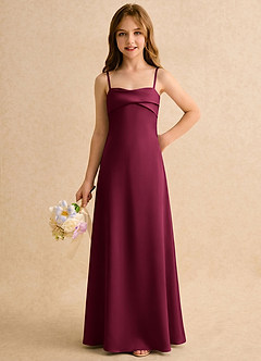 Azazie Mirabella Girls Formal vestidos de niña de las flores Vestido Borgoña de Satén Elástico de Recto con Escote corazón image5