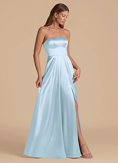 Azazie Wren 신부 들러리 드레스 A라인 스트랩리스 메탈릭 새틴 바닥 길이 드레스 image7