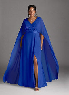 Azazie Isa Kleider für die Brautmutter A-Linie V-Hals Gefaltet Chiffon Kleid Königsblau image7
