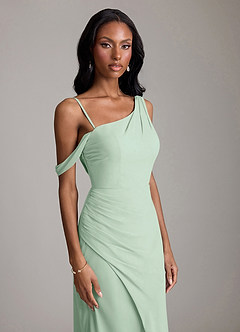 Azazie Madelyn Robes de demoiselle d'honneur Robe Sirène Convertible en Mousseline de soie Une épaule Agave image3
