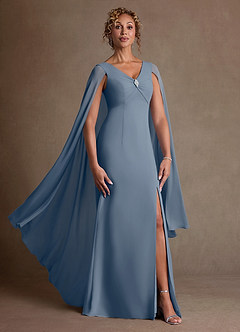 Azazie Boudica 신부의 어머니 드레스 A라인 주름진 쉬폰 플로어 길이 드레스 image1