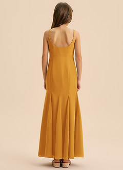 Azazie Evey Junior Abito Sirena in Chiffon Plissettato Caramello image2